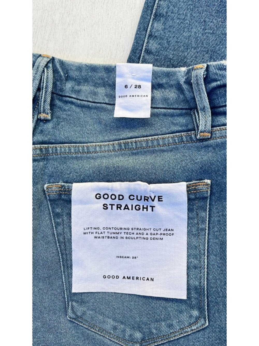 Good American Good Curve High Waist Frayed Straight Leg Jeans Blue 313 Size 6 NW - Picture 6 of 11